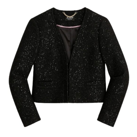 J. Crew Jackets & Blazers - NWT JCrew Collarless Lady Chariot Jacket Blazer Womens 4 Black Sequin BM560 NEW